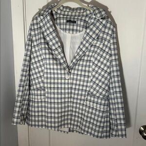 Adrianna Papell Navy and White Checkered Blazer